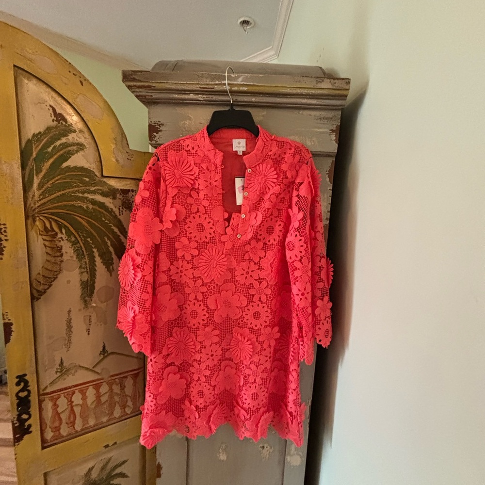 Floral Lace Women dress/coral orange